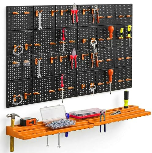 Crystals Garage Tool Storage with Shelf & Pegboard For Multiple Tools, Garden Tool Rack for Easy Access to 78 Pcs Tools and Accessories, Tool Board For All You Need For Gardening & DIY