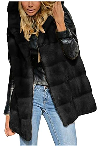 Cocila Veste Sans Manches à Capuche Courte En Fausse Fourrure Pour Femmes Manteau Chaude (Black S) veste mi saison Femmes Jean Grande Taille Zippée 3 1 Blazer Rose Noir A Enfilé Blouson Hommes Ski