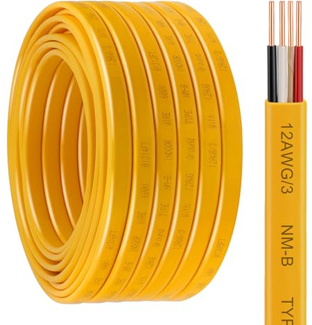 YDDECW 12/3 NM-B Wire with Ground - 50FT Non-Metallic Sheathed Cable Pure Copper 12 AWG 3 Conductor Residential Indoor Wire for Outlets, Switches and Other Loads etc. (Yellow)
