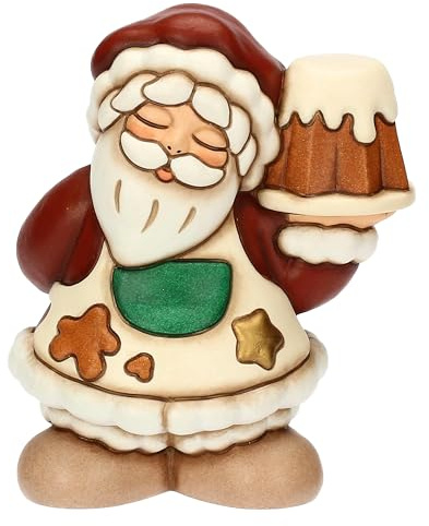 THUN - Babbo Natale con pandoro in ceramica, medio - Thunland - 9,6x7,5x11,9 cm