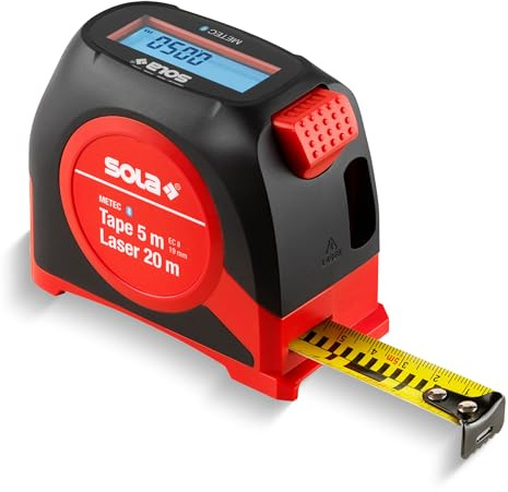 SOLA METEC - 2 in 1: Maßband digital (5m) und Entfernungsmesser (20 m) - Rollbandmaß digital mit LCD-Anzeige und 7 Messfunktionen - Übertragen der Messwerte auf Smartphone-App