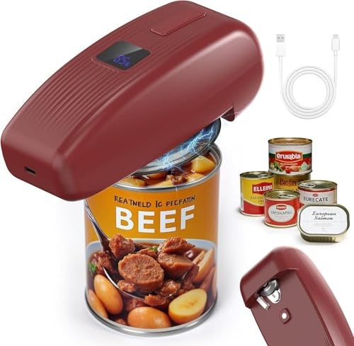 Electrique Ouvre Boite Automatique Intelligent Ouvre-Boîte Electrique One Touch Ouvre-Bocal Automatique Ouvre Boite de Conserve Electrique Rechargeable Ouvre-Boîte pour Arthrite/Seniors -Rouge