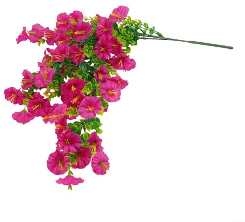 Jonikuper Künstliche hängende Morning Glory Blumen mit Eukalyptusblättern, lebensechte Kunst-Gartendekoration für Wände, Zäune, Türen, Hochzeiten und Veranstaltungen, 75 (Rosarot)