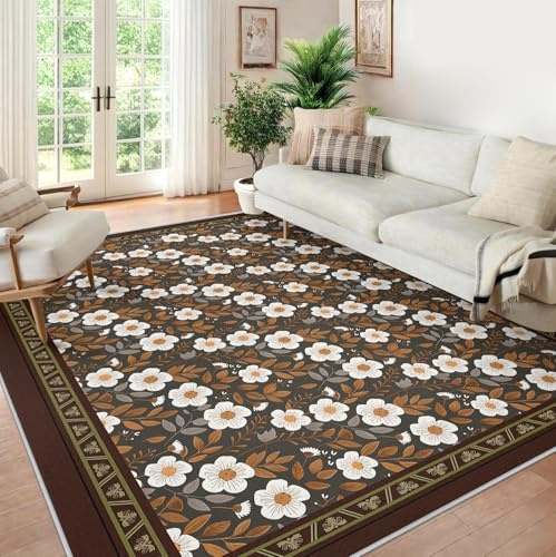 MOKOSAISE Blumenteppich für Wohnzimmer Schlafzimmer 80x150cm waschbarer Vintage Boho großer Rutschfester Orientteppich mit niedrigem Flor für das Kinderzimmer im Innenbereich