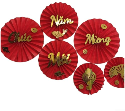 Papierfächer mit chinesischem Blumendesign, Perlenakzente für Hochzeit, Urlaub, Event, Dekoration, roter vietnamesischer Stil, Fächer, festliche Wohnkultur (A)