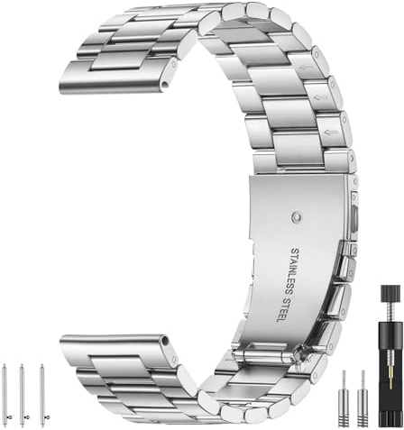 Connectif Edelstahl Uhrenarmband 20mm/22mm für Smartwatches | Verstellbares Metallarmband mit Schnalle. Kompatibel mit Samsung Galaxy, Garmin, Huawei & Amazfit. Für Damen & Herren