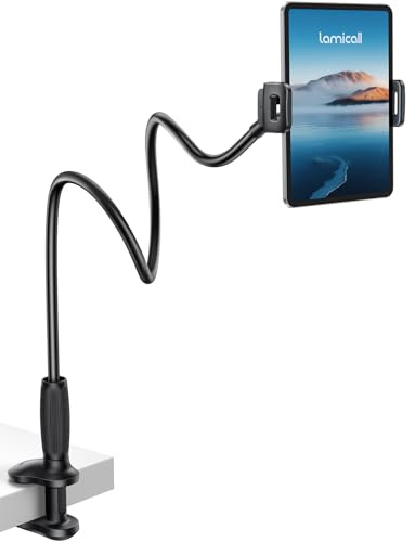 Lamicall Supporto Tablet con Collo di Cigno – [Design Conico - Base Stabile, Braccio Flessibile]85cm Supporto iPad per Letto e Tavolo, 360° Rotazione, per iPad Pro/Air/Mini, Kindle, 4,7-13Dispositivi