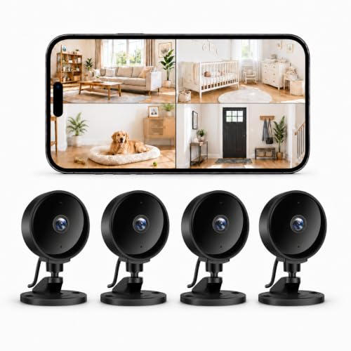 WOLFANG Övervakningskamera Inomhus 1080P, WiFi Kamera med Nattseende, Rörelsedetektering, Tvåvägsljud, Kompatibel med Alexa & Google Home, Endast 2,4 GHz WiFi, 4-pack