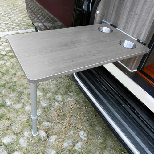 LUNAIZHUO Wohnmobiltische, Wandmontierter Klapptisch mit Teleskopbeinen und Getränkehalter für Camper, Wohnmobile, Wohnwagen und Yachten(Gray)