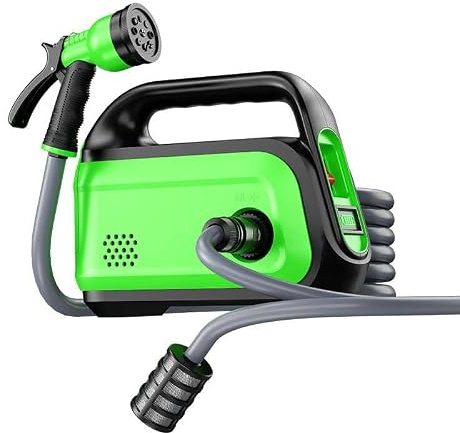 Pompe à eau sans fil, 12 l/min, pompe de jardin électrique avec indicateur de puissance, 2 batteries de 4000 mAh, nettoyeur à pression portable avec tuyau de 20 m, buse 9 en 1 et filtre pour jardin