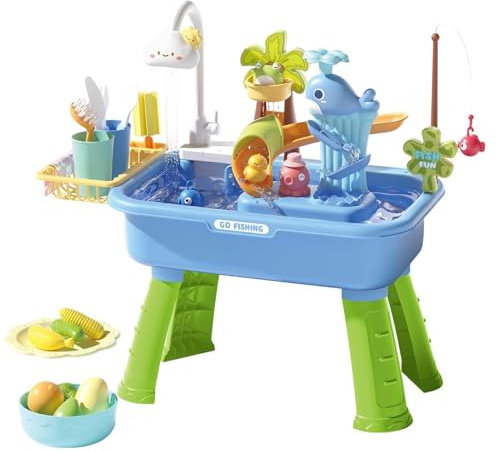 Generisch Table de jeu d'eau pour enfants - Table de jeu d'eau d'extérieur - Jouet de plage avec bord en St-bord amusant - Jouet de sable et pompe à eau pour le camping, la maison, la salle de bain