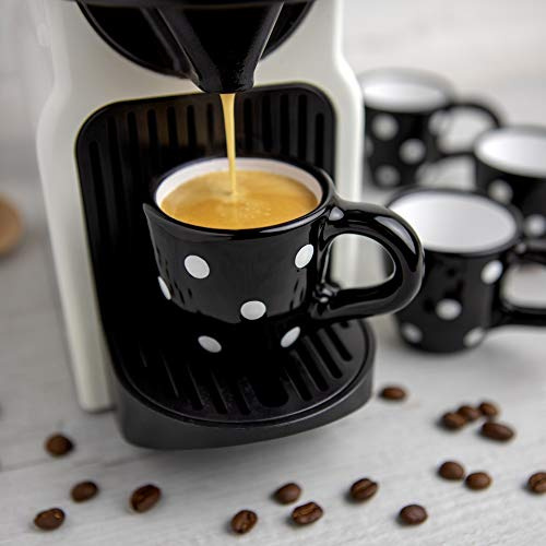City To Cottage Svart och Vit, Polka Dot Spotty, Designer Handgjord Handmålad, Unik Keramik 60ml, Uppsättning av 4 Espresso Kaffekoppar