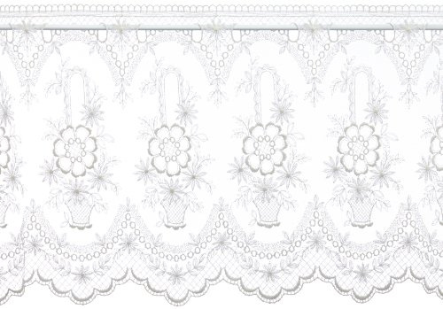 Plauener Spitze by Modespitze, Store Bistro Gardine Tüllgardine Florentiner mit Stangendurchzug, hochwertige Stickerei, Höhe 46 cm, Breite 178 cm, Creme