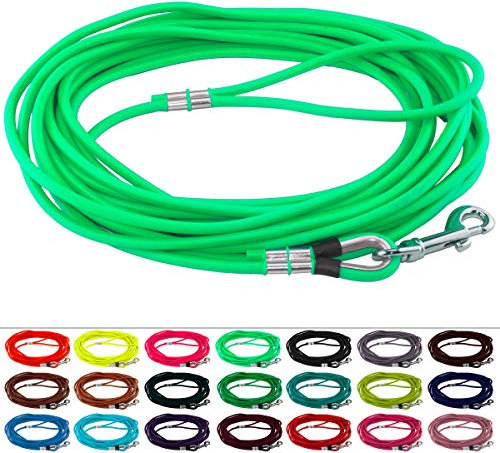 LENNIE Runde BioThane Schleppleine für Hunde ab 25kg, Ø 8mm, 20m lang, mit Handschlaufe, Neon-Grün