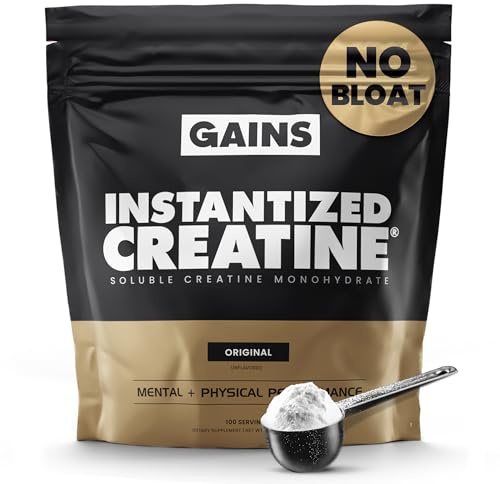 Gains in Bulk Instantized Creatine Monohydrate for Women and Men, Soluble Pre Workout Powder, Supports Muscle Building, Strength and Performance, Bodybuilding Supplements, Unflavored, 100 Servings