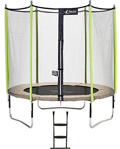 Kangui Gartentrampolin Jumpi Zen + Netz + Leiter aus PVC – Beige und Grün – Ø250 cm – 300 cm – 360 cm – 430 cm, Kinder, Ø 244 cm, Beige/Vert (Zen), 250 cm