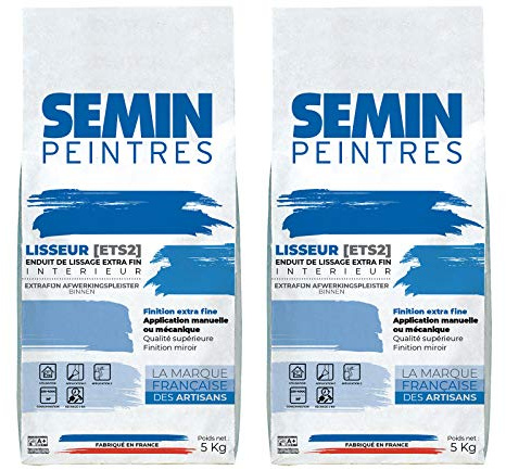 SEMIN LISSEUR Enduit de Lissage Extra Fin en Poudre 5 kg – Finition Murs et Plafonds Intérieur – Avant Peinture et Papier Peint - Fabriqué en France -Lot de 2