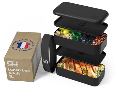 monbento - Fiambrera Lunch Box MB Original Onyx Made in France - Bento Box con 2 Compartimientos Herméticos - Caja Bento Trabajo/Escuela - Sin BPA - Segura y Duradera - Negro