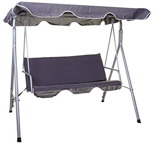 Hollywoodschaukel HWC-D61, Gartenschaukel Hängeschaukel Bank, 3-Sitzer UV 50+ verstellbares Dach 197x185cm - dunkelgrau