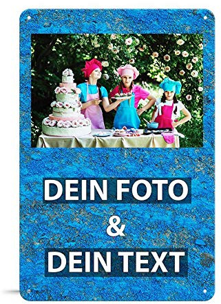 Blech-Schild mit Foto und Text selbst gestalten/Personalisierbar mit eigenem Bild als Metall-Poster / A4 (21x30cm) im Hochformat/Grunge Bunt 3