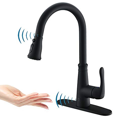 Touchless Kitchen Faucet with PullDown Sprayer,20 Single Kitchen Sink Faucets Black Pull Out Sprayer,High Arc Pulldown Single Handle for Motion Sensor,1handle 3 Hole Deck Mount,Black (Black)