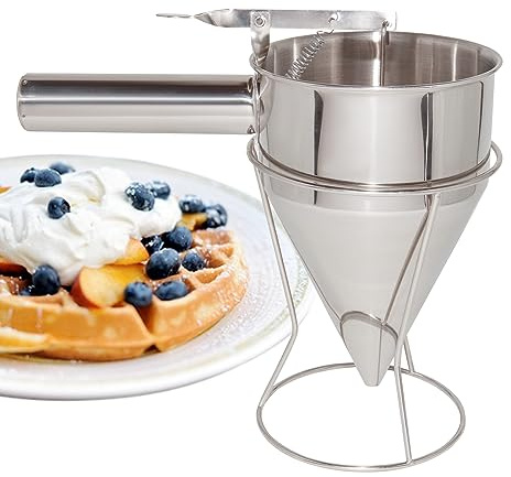 ALDKitchen Batter Dispenser | Funnel Dough Dispenser with Stand | Stainless Steel