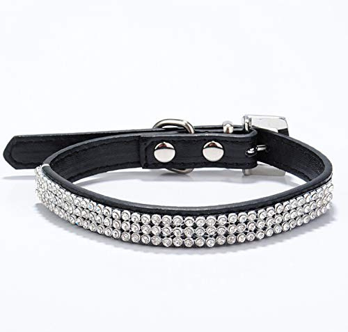 haoyueer Niedliches, funkelndes und elegantes Kunstleder-Halsband mit Strasssteinen und Schmucksteinen für Haustiere und Katzen, Größe M, Schwarz