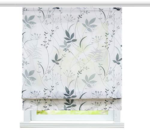 ESLIR Raffrollo Wohnzimmer Raffgardine mit Klettband Gardinen Küche Transparent Bändchenrollo Modern Voile Blatt Muster BxH 60x140cm 1 Stück