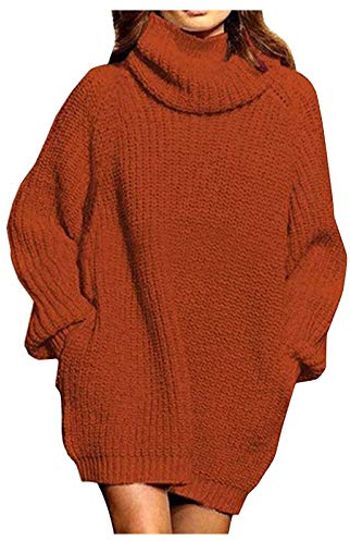 Robe Col Roulé Femme Laine Tunique Manche Longue Grande Taille Blouse Chauve Souris Chandail Cachemire Pull Long Oversize Maille Chemise Col Montant Haut Tricot Habille Robe Courte Simple Mini Dress