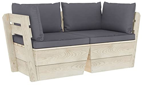 vidaXL Fichtenholz Garten Palettensofa 2-Sitzer mit Kissen Lounge Ecksofa Gartensofa Gartenmöbel Sitzgruppe Garnitur Gartenset Palettenmöbel Sofa