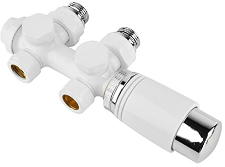 S SIENOC H-Ventil Anschlussgarnitur Mittelanschluss/Radiator Valves | Thermostat Für Badheizkörper Mit Zweirohr System(Weiße Eckform+Durchgang 2in1 H-Ventil)