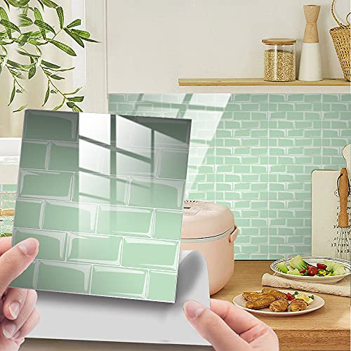 25pcs Kitchen Bathroom Wall Tile Stickers, Hiser Square Marble Mosaic Scales Style Waterproof Decals Sticker for Kitchen Living Room Bathroom Home DIY Decor Self-Adhesive (Aquamarine,20x20cm)