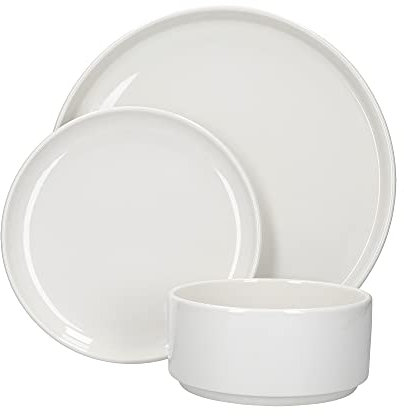 KC BLUE Mikasa - Service de Table Camberlie en Porcelaine Blanche Style Scandinave, Assiettes et Bols, 12 Pièces MKCAM12PC