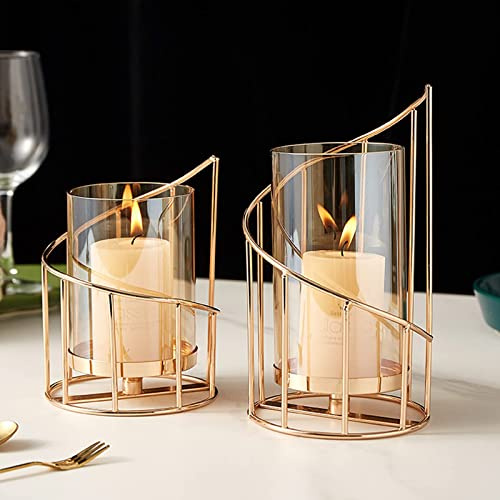 MrMrKura Lot de 2 bougeoirs en fil métallique et verre doré pour décoration d'intérieur, décoration de table, centre de table