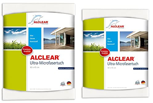ALCLEAR 950002 Microfaser Fenstertuch & Chrom - 60x45 cm, Weiss & 950001 Microfaser Fenstertuch - ideal als Scheibentuch zum Putzen von Auto, Haushalt, Fenster & Chrom - 40x45 cm, Weiss