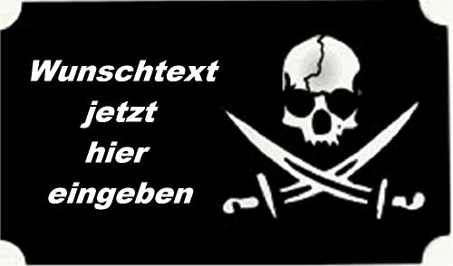 Türschild mit Namen oder Text selbst gestalten und personalisieren ✓ Kinderschild Familienschild Namensschild personalisiert ✓ 15,0cm x 8,5cm ✓ hochwertiges Aluminium ✓ Schwerte mit Totenkopf