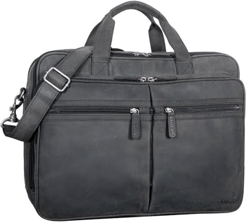 STILORD 'Gigantus' XXL Aktentasche Leder Laptoptasche 17,3 Zoll bis 19 Zoll Sehr Große Umhängetasche Arbeitstasche Bürotasche Businesstasche Echtleder für Damen u. Herren, Farbe:anthrazit