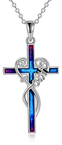 YAFEINI Kreuz Kette 925 Sterling Silber Religiöse Kreuz Anhänger Halskette mit Gravur Faith Hope Love Schmuck für Damen Mädchen Herren (Silberne glaubenskreuzkette)