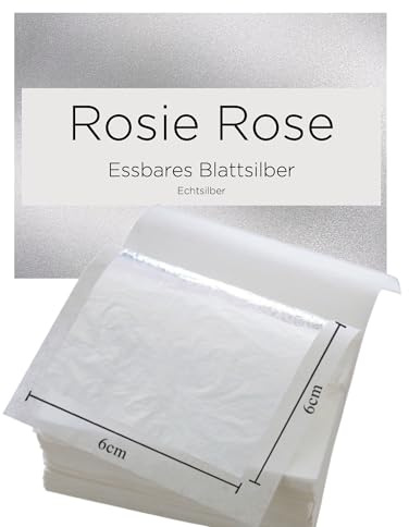 ROSIE ROSE - Blattsilber Essbar 999er Feinsilber - mit 5 Blättern (6 x 6 cm) – Luxus Essbares Silber Blattsilber für Torten – Silver Leaf Sheets & Essbare Silber Blätter – Silberblatt Tortendeko