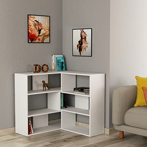 HOCUS PICUS Molly No:3 Corner Bookcase with Many Color Options - Living Room Furniture - Easy to Assemble - Book & Essentials Storage - Two Size Options (Weiß)
