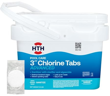 HTH 42055W Pool Care 3 Chlorine Tabs Advanced, Individually Wrapped Tablets - Swimming Pool Sanitizer with Clarifier & Algaecide, Destroys Bacteria & Algae, Delivers Clear Water All Season, 25 lbs
