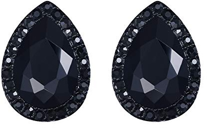 EVER FAITH Black Rhinestone Stud Earrings for Women Girls, Sparkly Crystal Pear Teardrop Halo Studs Earring Black-Tone