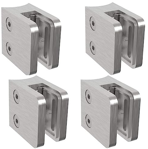 Sellon24® Edelstahl V2A Glashalter Eckig Glasklemme Fuer Glas Halterung für Glas Klemmhalter Halter Wand Glasplatte Glasscheiben Befestigung Glas 30x30 mm MOD29 Glas 4-8mm 42,4/Flach