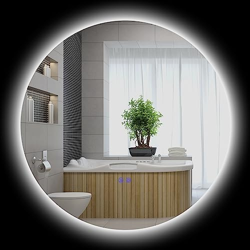 kleankin Miroir Rond Lumineux LED avec Éclairage 70 cm Blanc et Argent | Miroir Mural, Avec Éclairage, Interrupteur Tactile, Système Antibuée, Luminosité Réglable, 35 W