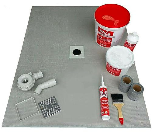 Nassboards Wetroom Shower Tray & Nassboards Red Kit System Waterproof and Watertight Design with Drain and Installation Guide Including Sealing Tape, Grate, Base with XPS Quality Standard