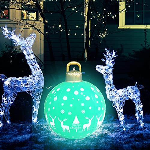 Weihnachtsdeko Weihnachtskugeln Aufblasbare 60cm Weihnachtskugel XXLOutdoor mit LED Licht Und Fernbedienung, Schneeflocke Elch Weihnachtskugeln Aufblasbarer Weihnachtsball mit Erdspießen (Elch Grün)