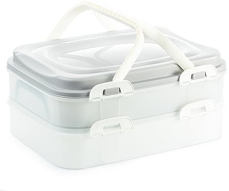 2friends Contenitore per il trasporto di torte,per cupcake e muffin,2 ripiani,rettangolare,con inserto di sollevamento,coperchio con manici e chiusure a pressione,40 x 30 x 18cm,prodotto in UE,grigio