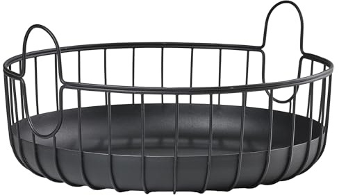 Zone Denmark Inu Korb mit Griffen aus Metall, Aufbewahrungskorb, Handtuchkorb, Gästehandtuchkorb, Deckenkorb, Rund, Durchm. 38 cm, Höhe 18 cm, Schwarz
