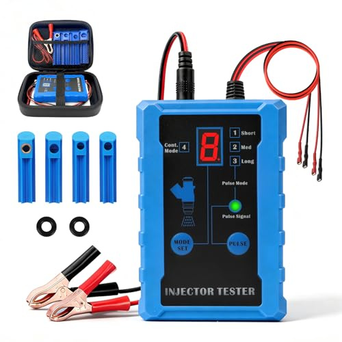 MR CARTOOL 12V Auto Injector & Tester 8 Pulse Modes Fuel Pressure Tester Set with 4 Nozzles, Dual Power, 1M Cable