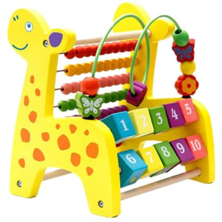 Toyvian Holz Computergestell mit Cartoon-Motiven Perlenrahmen für Junge Mädchen Fördert Zählen und Rechnen Farb und Mustererkennung Hand-Augen-koordination